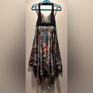 Rampage Sleeveless Multi Color Animal Print Handkerchief Hem Midi Dress Size S